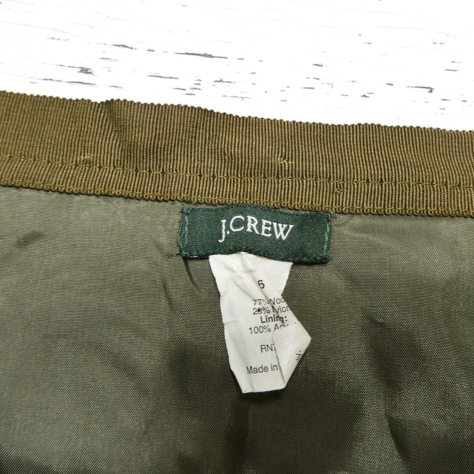 J. Falda corta de lana Crew para mujer talla 6 verde militar mini lápiz Foto 2 de 4