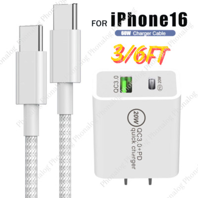 For iPhone 15 16 Pro iPad Samsung 20W QC 3.0 USB-C Fast Charger PD Type-C Cable