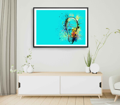 Colorful Bulb Print, Vector Wall Art, Illustration Framed Abstract Wall Art