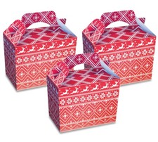 Christmas Party Food Boxes Nordic Red Reindeer - Plates Table Present Bag Box