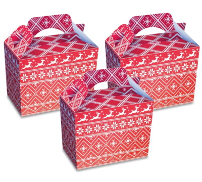 Weihnachtsfeier Essensboxen nordisch rot Rentier - Teller Tisch Geschenktüte Box
