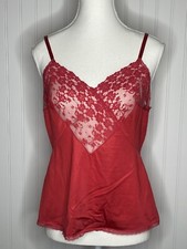 Camisole Red Lace Fitted JC Penney MG 36 Lingerie Adjustable straps VTG