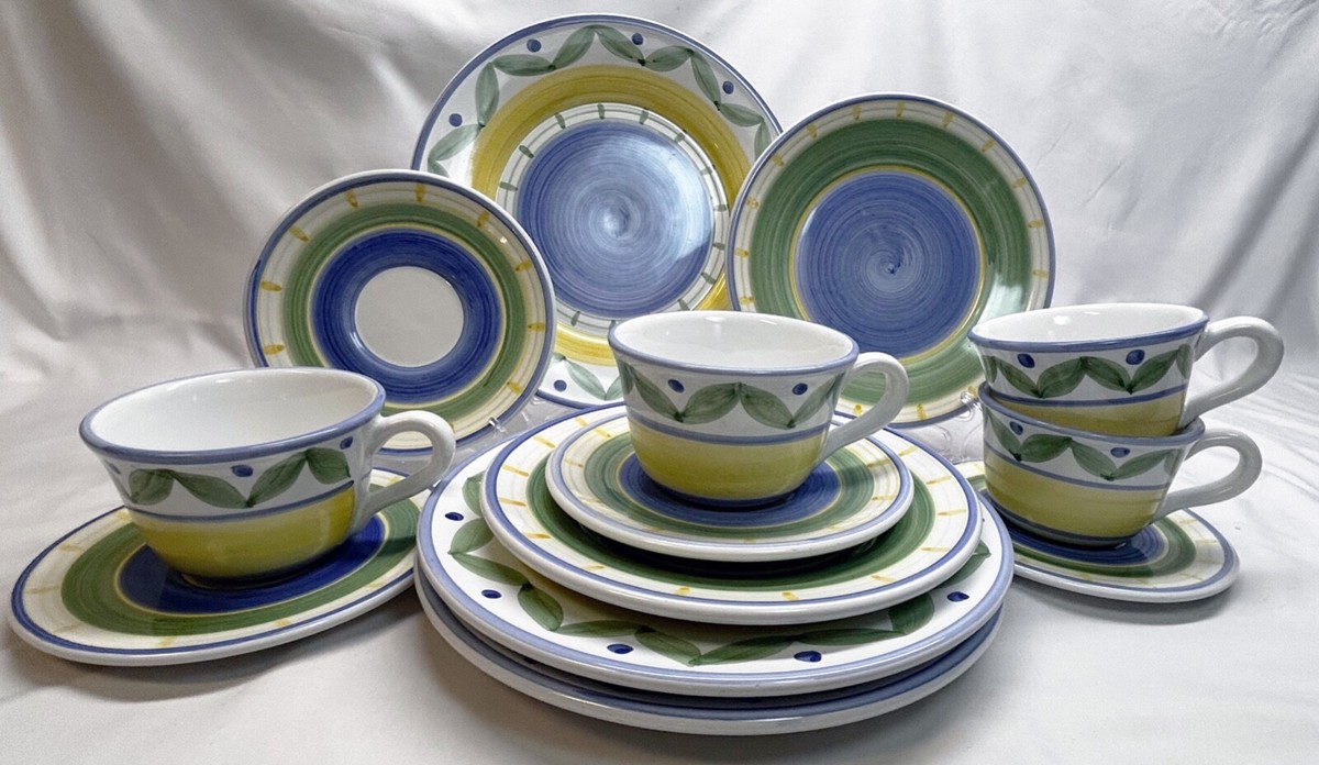 Williams Sonoma Marisol 13 Piece Setting Plates, Cups Saucers Made In  Italy