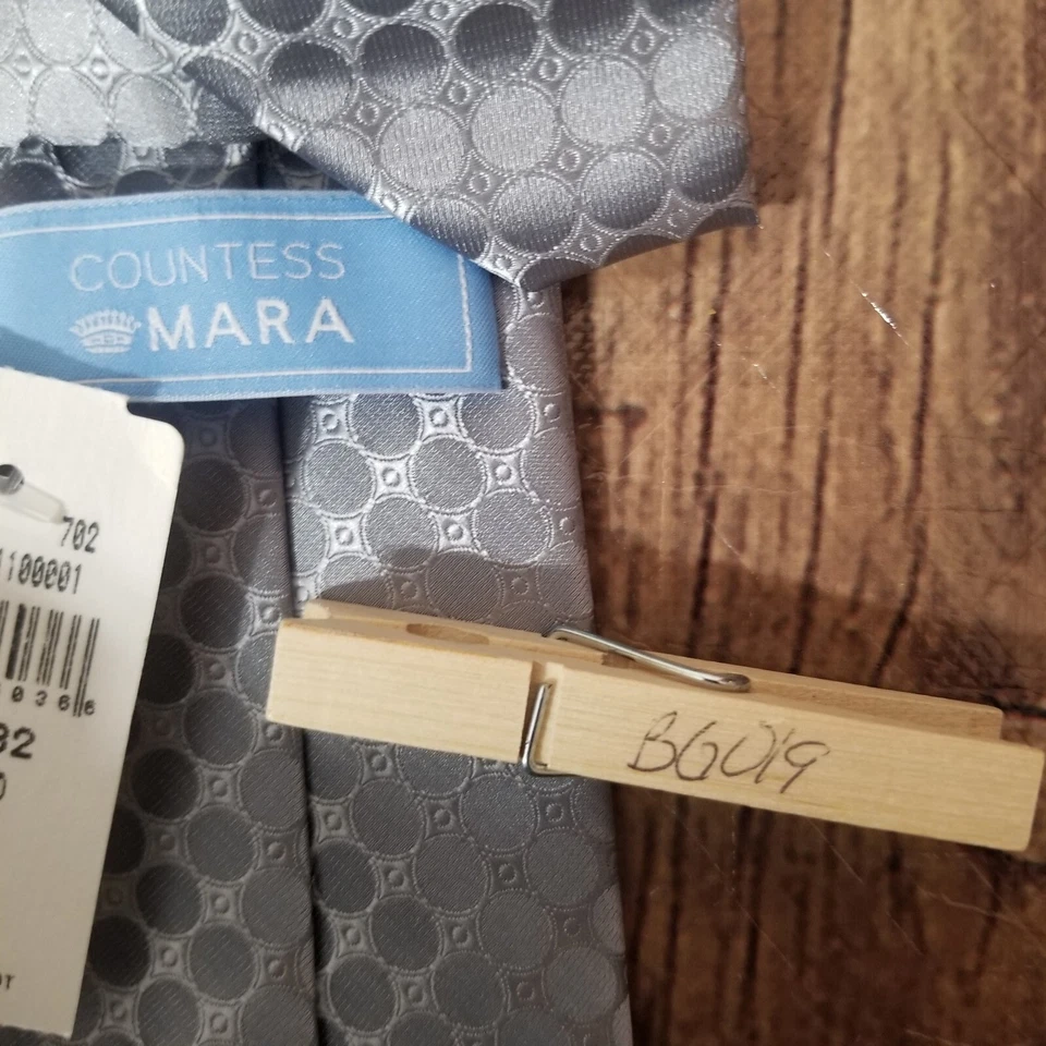 Corbata para hombre Countess Mara plateada talla OS talla única algodón geométrico Foto 3 de 4