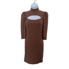 Vibe Fitted Cut Out Ribbed Body Con Dress Puff Sleeve, Size Small