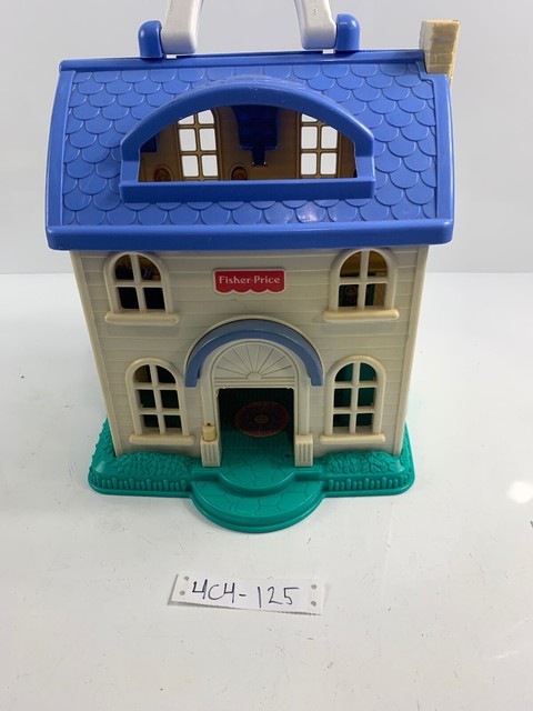 vintage fisher price dollhouse with blue roof