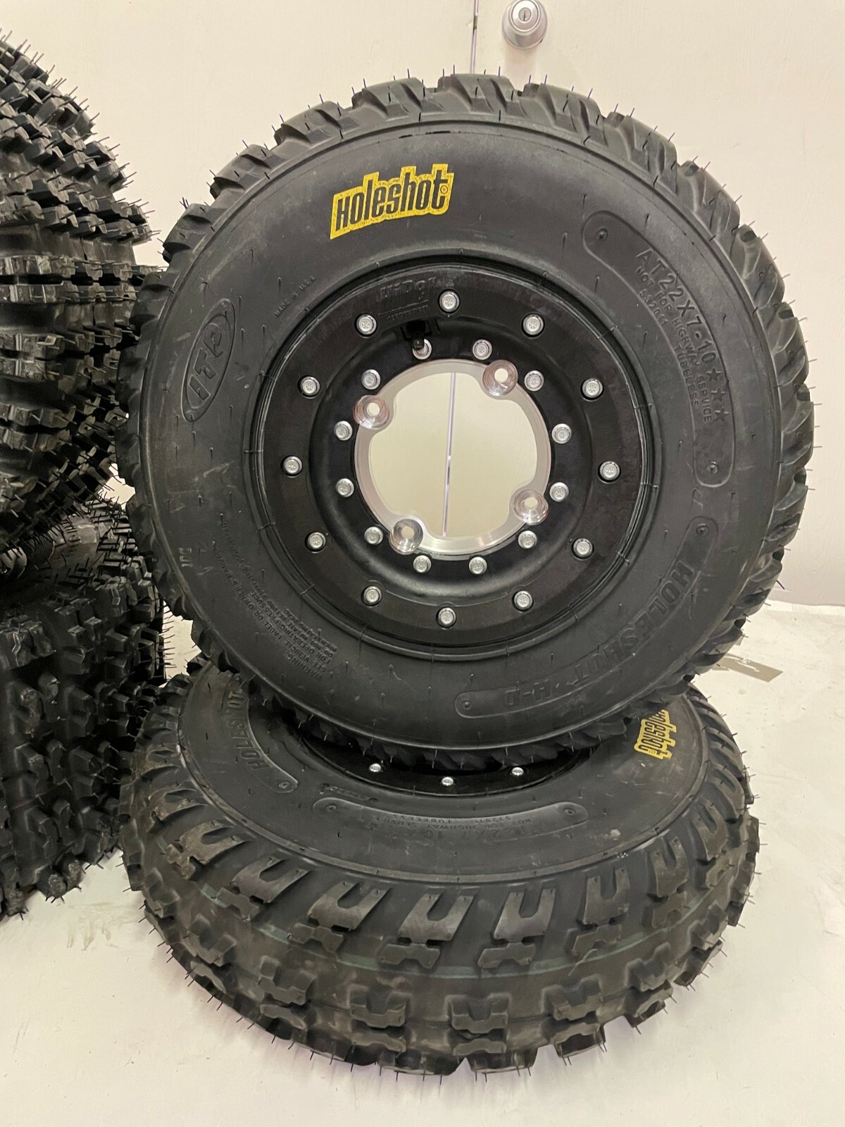 Hiper Tech 3 Beadlock Rims Holeshot HD Tires Front Rear XC TRX 450R