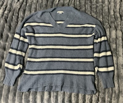 American Eagle Top Women s Extra Small Blue And White Vneck Sweater 
