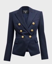 Balmain, NWT  2695, Balmain Classic Double-Breasted Blue Blazer, Size 38 France