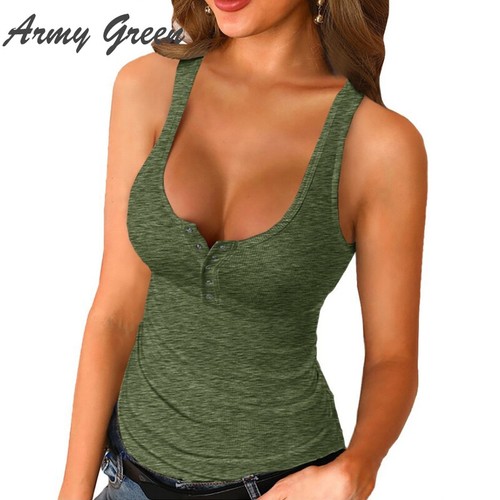 Women Summer Cotton Low-cut Vest Sleeveless T-Shirt Slim Fit Tank Tops Camisole - Picture 17 of 17