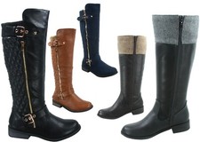NEW Women's Fashion Low Heel Combat Riding Zip Knee High Boots Shoes