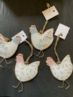 Set Of 2 Metal Ditsy Floral Hanging Chickens, One Of Each Design