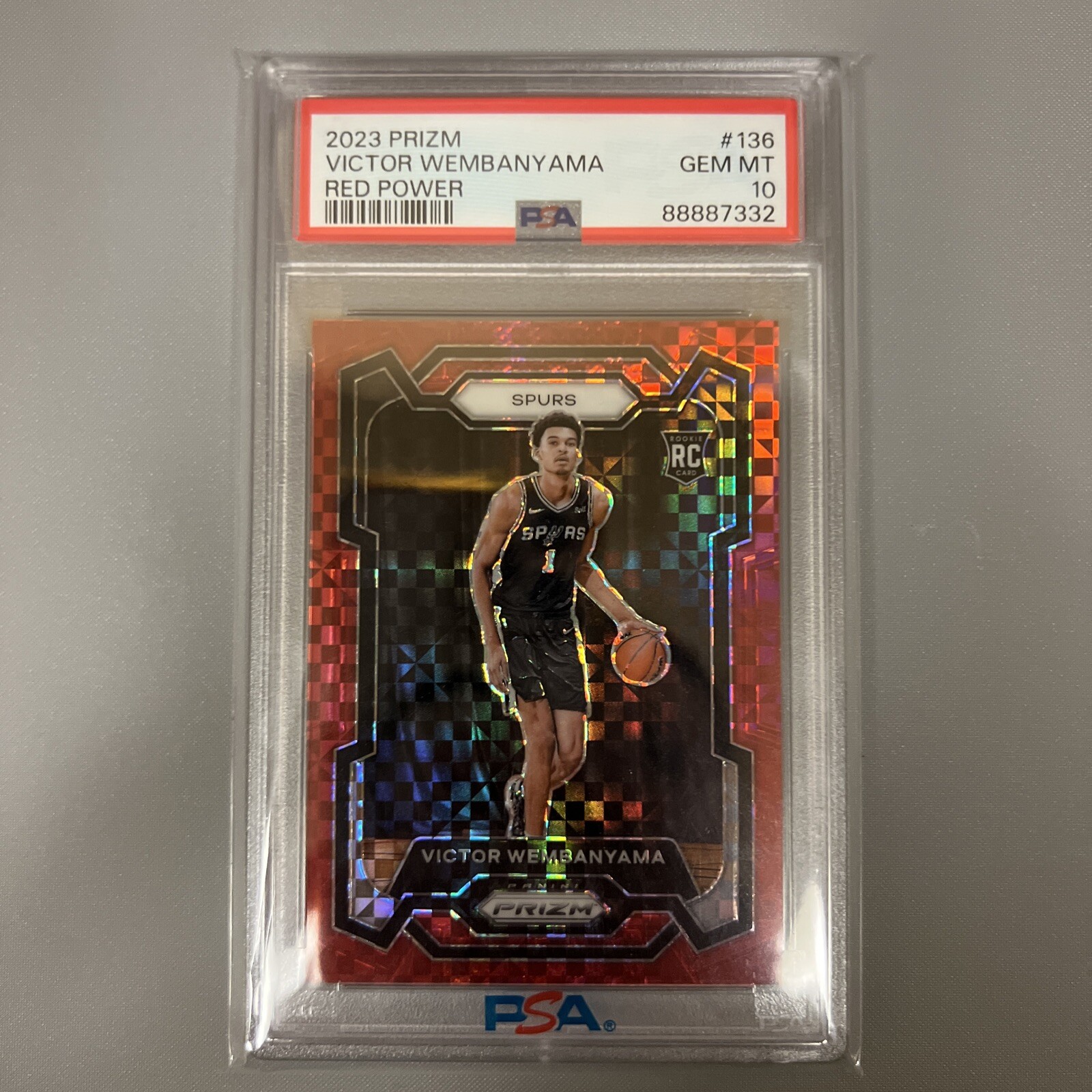 VICTOR WEMBANYAMA PSA 10 2023 PANINI PRIZM #136 RED POWER ROOKIE CARD RC 74/75