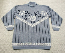 Vintage Village Fair Sweater Womens Medium Blue White Made In USA Acrylic