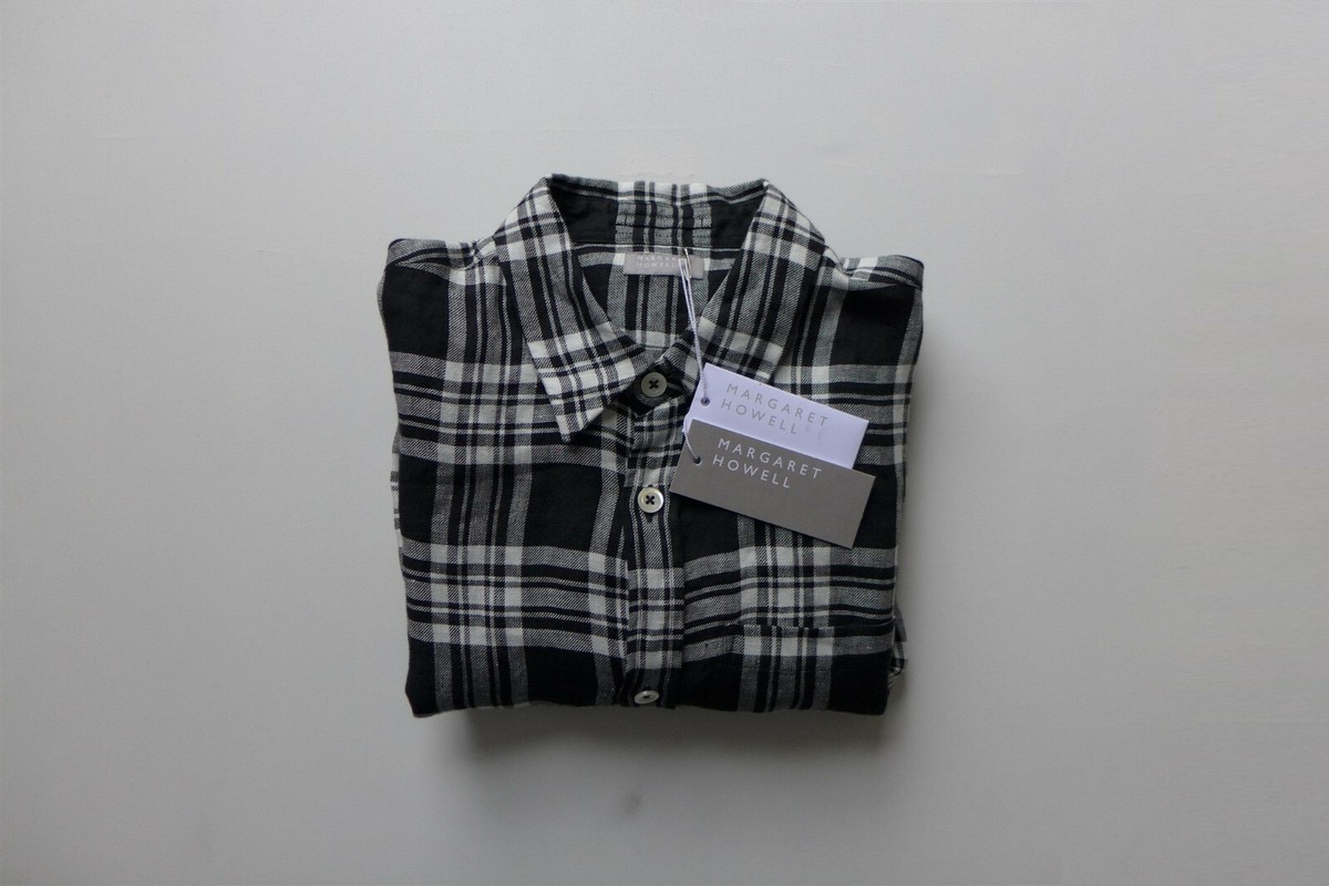 Margaret Howell Oversized Linen Check Shirt Black White, size