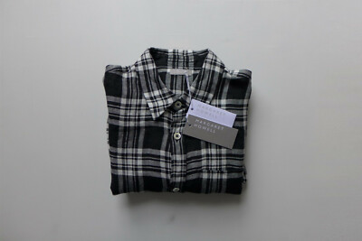 Margaret Howell Oversized Linen Check Shirt Black White, size