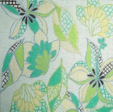 Green Botanical Plants Flowers HP Handpainted Needlepoint Canvas WK