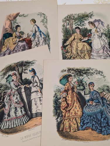 Antique Victorian Print La Mode Illustree Leroy imp Paris 5 Set Of 4 *Read* - Picture 2 of 11