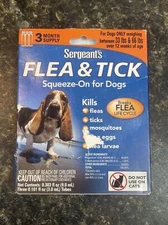 SERGEANT'S Dog FLEA & TICK 33 lb-66 lb SQUEEZE ON Over 12 Weeks 3 MONTH SUPPLY 