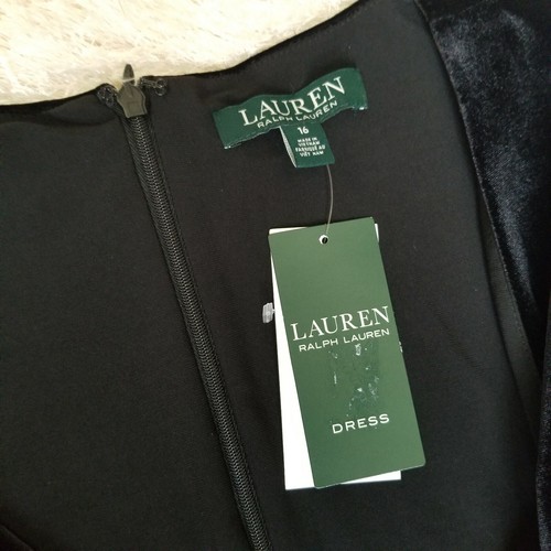 Lauren Ralph Lauren Dress Size 16 Black Velvet Top Knee Length Stretchy - Picture 11 of 12