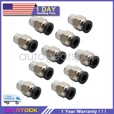 1/4'' OD Tube X 1/8'' NPT Pneumatic Fitting, Push to Connect Air Fitting (Qty 10)