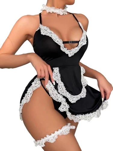 Sexy französisches Dienstmädchen Maid Kostüm Cosplay sexy Dienstmädchen Kleid Dessous Outfit für Frauen - Bild 25 von 78