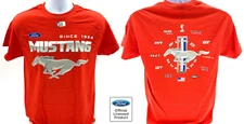 Ford Mustang T-Shirt - Red w/ Running Pony Since 1964 & Multiple Logos On Back