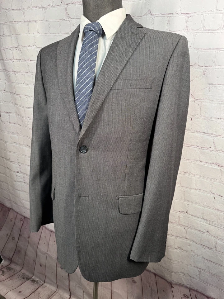 DKNY Hombres Gris Lana 2 Botones REG FIT Frente Plano 2 piezas Traje 40R Chaqueta 36x30 Pantalón Foto 3 de 4