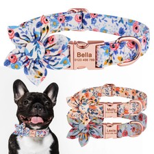 Personalized Heavy Duty Dog Collar Flower Engraved Name Tag Small Medium Large