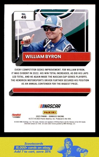 2023 Donruss William Byron Carolina Blue #46 Hendrick Motorsports - Picture 2 of 2