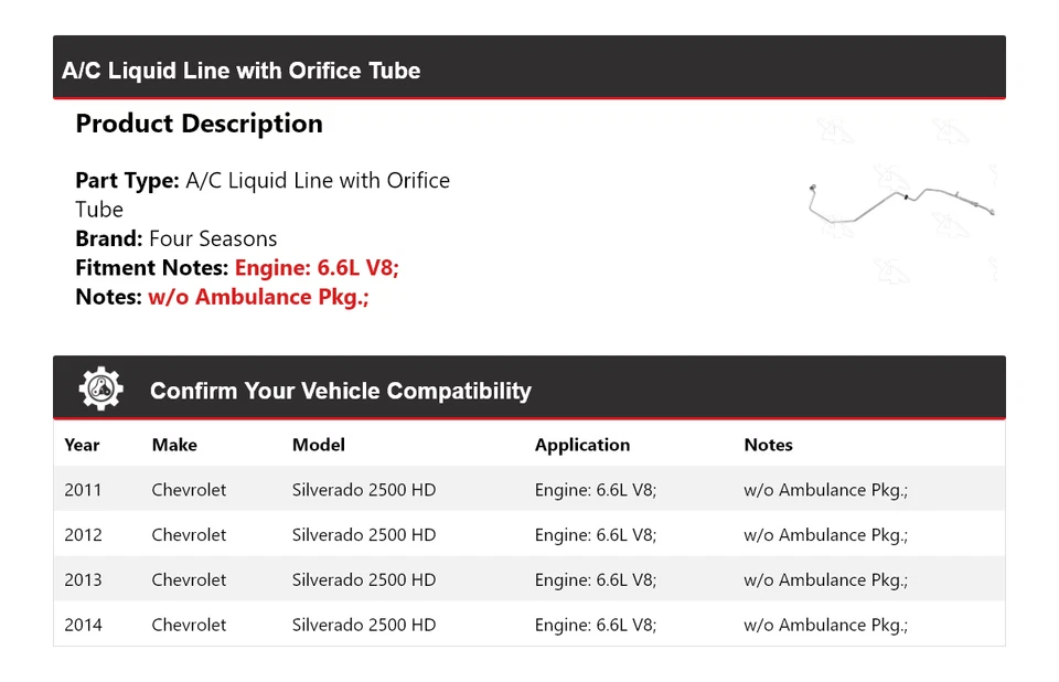 Para Chevrolet Silverado 2500 HD 2011-14 AC línea líquida con tubo de orificio 4 estaciones Foto 2 de 4