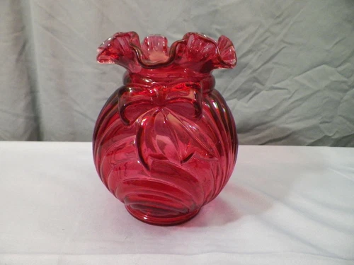 Fenton Cranberry Glass Caprice Vase - Bow & Drape Drapery Design