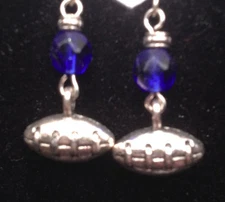 Football Charm with Dark Blue Bead Pewter Earrings from Ann Peden Collection