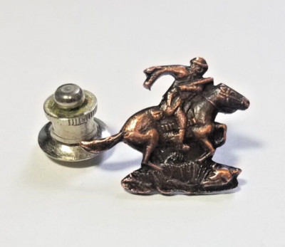 Vtg Horse & Rider Souvenir Lapel Pinback Pin Travel  Bronze Color  A.t. Designs