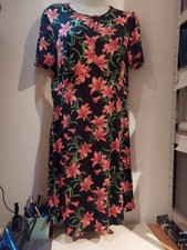 Asos. Black Pattern Jersey Dress. Size 16 (B597)