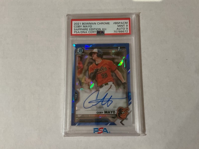 Bowman 2021 Chrome Sapphire Coby Mayo Auto Rookie #BSPA-CM PSA 9 PSA/DNA