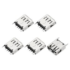 5Pcs USB2.0 Type A Female Socket Connector Jack Port, 4Pin DIP 180Degree, Black
