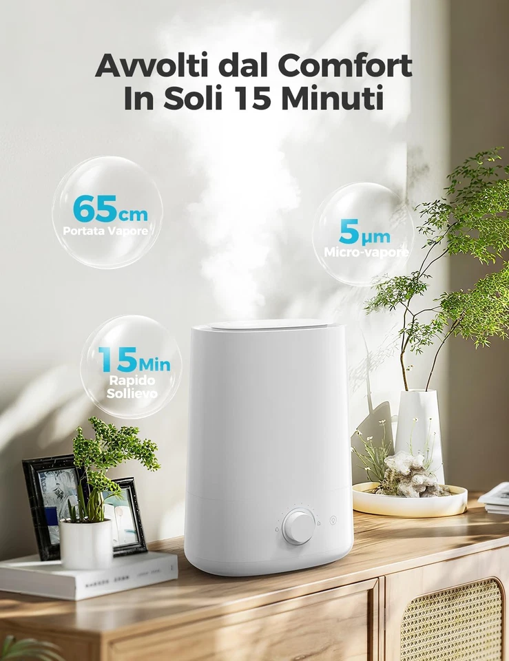 Umidificatore Ambiente 5L, a Nebulizzazione Ultrasonica Con Diffusore Di Oli Ess - Immagine 4 di 4