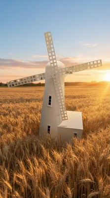 Puppenhaus im Maßstab 1/12, Windmühle mit optionalem Nebenraum, mit Wendeltreppe.