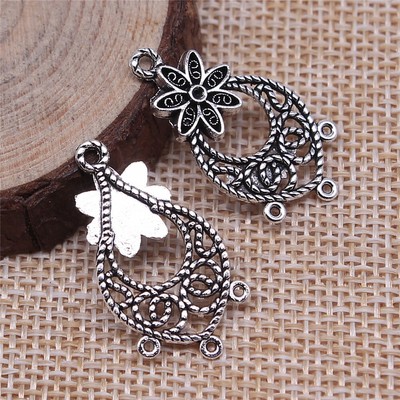 Clearance 25PCS Antique Silver Tone Filigree Teardrop Floral Connector GGS126