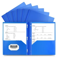 Dunwell Plastic Folders with 3 Prongs, (12 Pack, Blue), 2-Pocket Folders with...