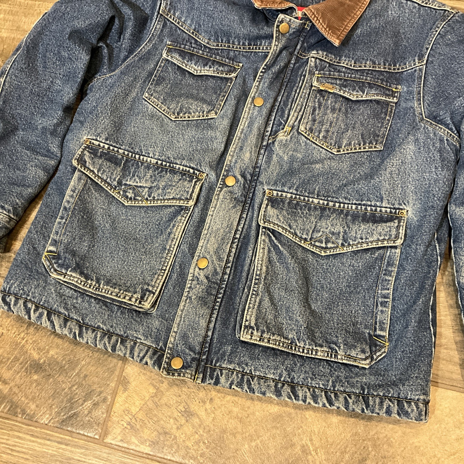 Wrangler Jacket Mens XL Jean Denim Sherpa Lined Work Ranch Corduroy Collar Coat