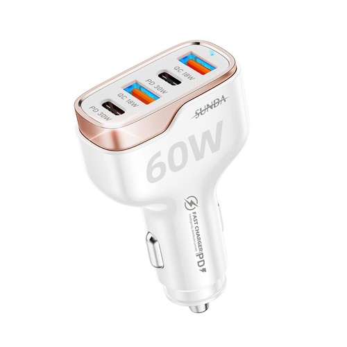 60W USB C Fast Car Charger, 4-Ports Car Charger Adapter, Dual Type C PD30W/PP...