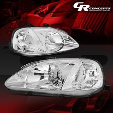 Pair Chrome Clear Corner Headlights Lhrh For 1999-2000 Honda Civic Ejemek
