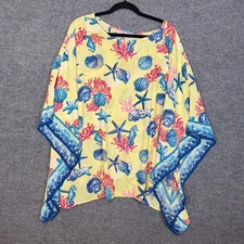 Quacker Factory Shirt Womens 2X Kimono Blouse Seashell Floral Plus SIze Boho Gem