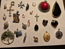 Job Lot Bundle 26x Pendants Vintage Modern Cross Crystal Cameo Tree Of Life Owl
