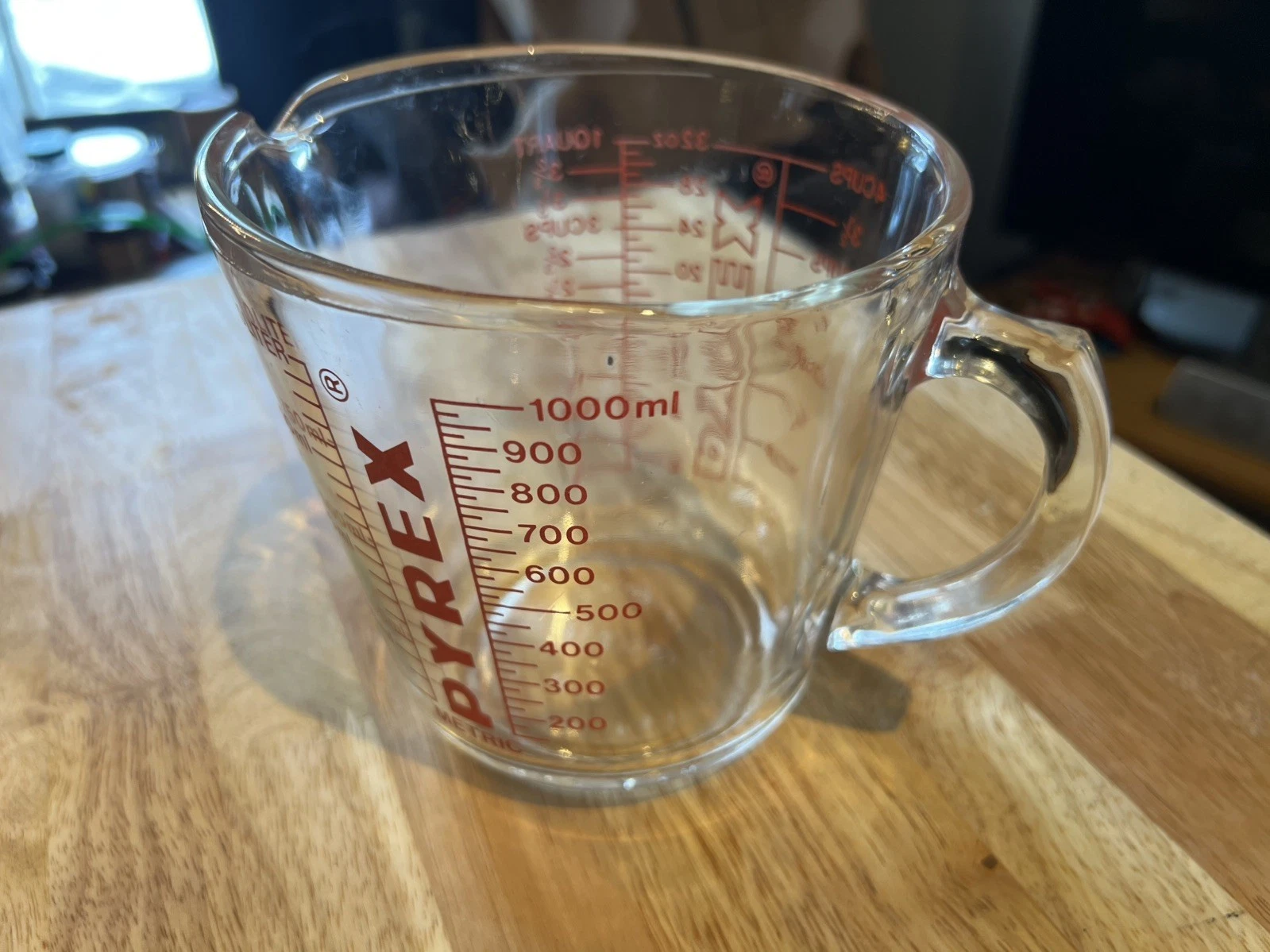 Vintage Pyrex 4 Cup/1 Quart/32 Oz/1 Liter Glass Measuring Cup/Pitcher