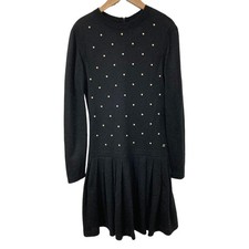 CHANEL Faux Pearl Mohair Cashmere Knit Dress P50016 Size 34 Black Women USED