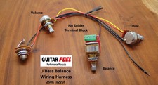 GUITAR FUEL J Bass Balance NO SOLDER Wiring Harness 250K Volume Tone Output Jack