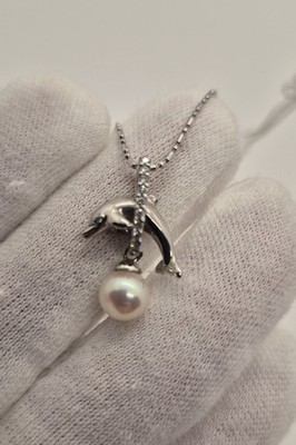 Na Hoku's Pearl Factory 14K Diamant Delphin & Akoya Perlenkette 16 Zoll